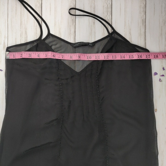 Zara Woman sheer black v-neck pintuck cami d24 - Picture 4 of 7